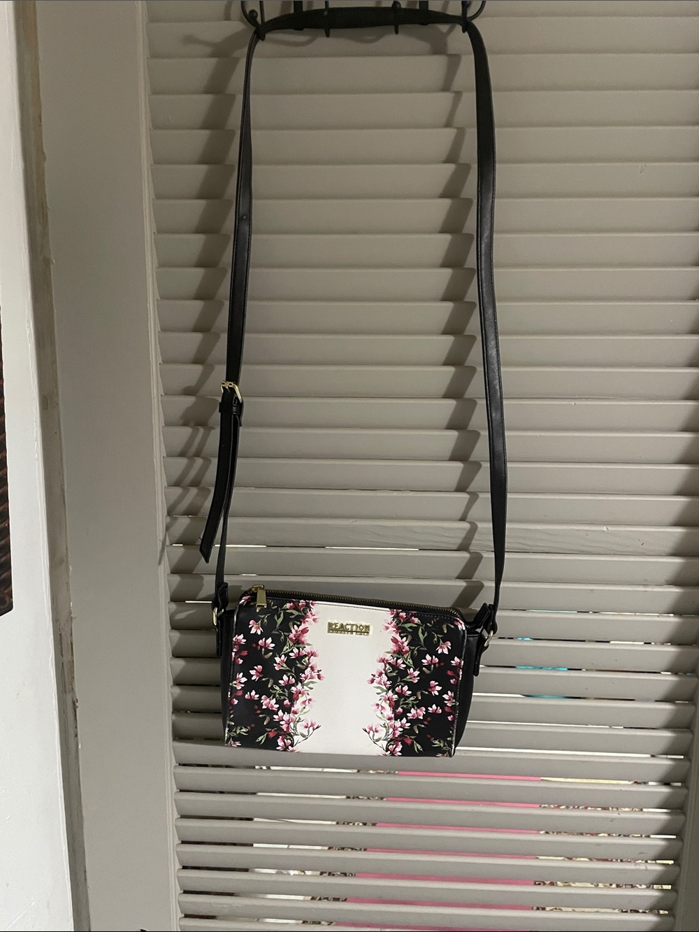Kenneth Cole Reaction Black & White Floral Crossbody with Pink Accents